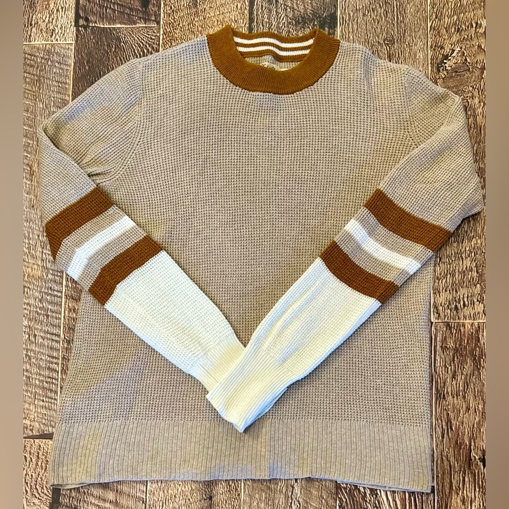 Faherty Throwback Waffle Knit Crew Organic Cotton/Cashmere In Oak Varsity, Small - Picture 3 of 9